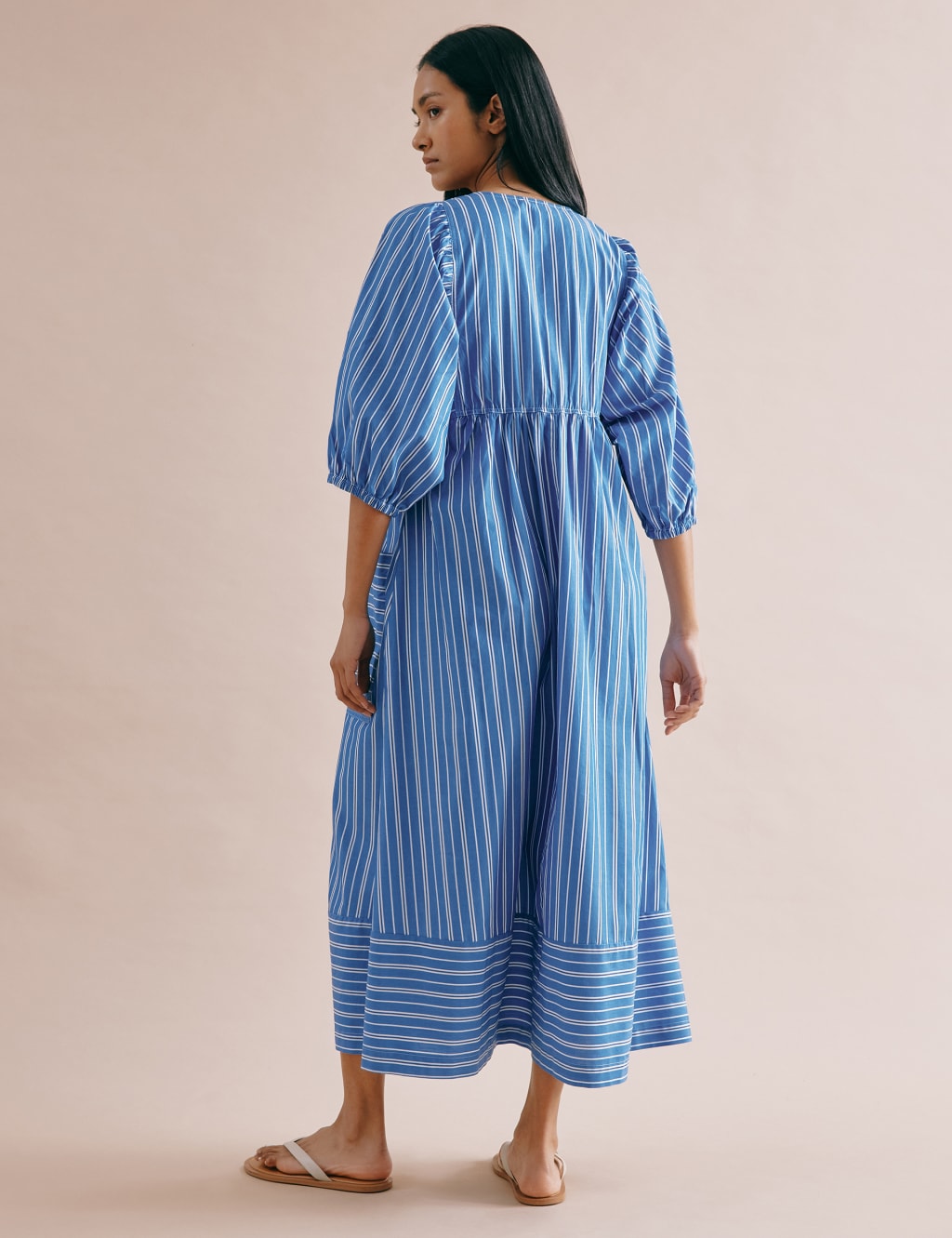 Cotton Rich Striped V-Neck Midi Skater Dress 4 of 5