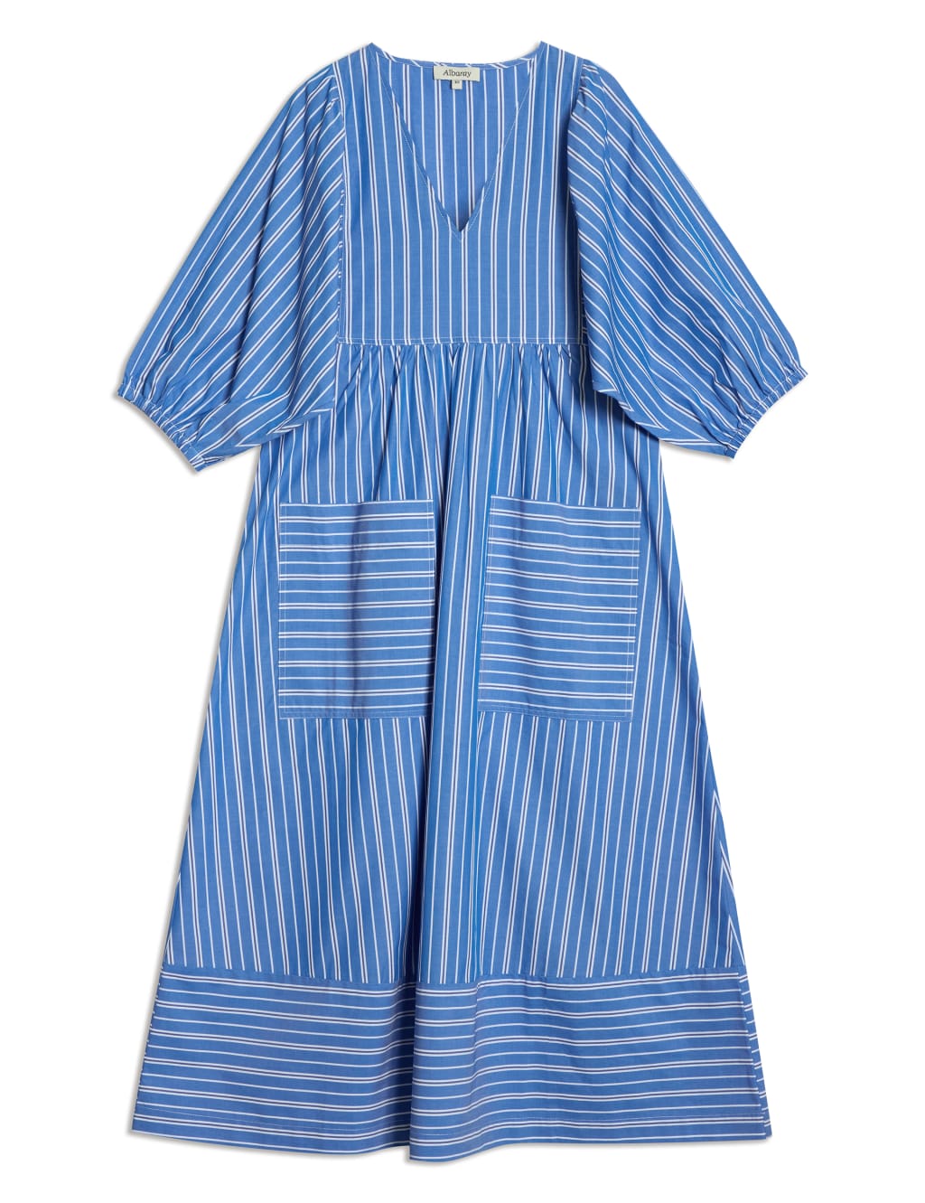 Cotton Rich Striped V-Neck Midi Skater Dress 2 of 5