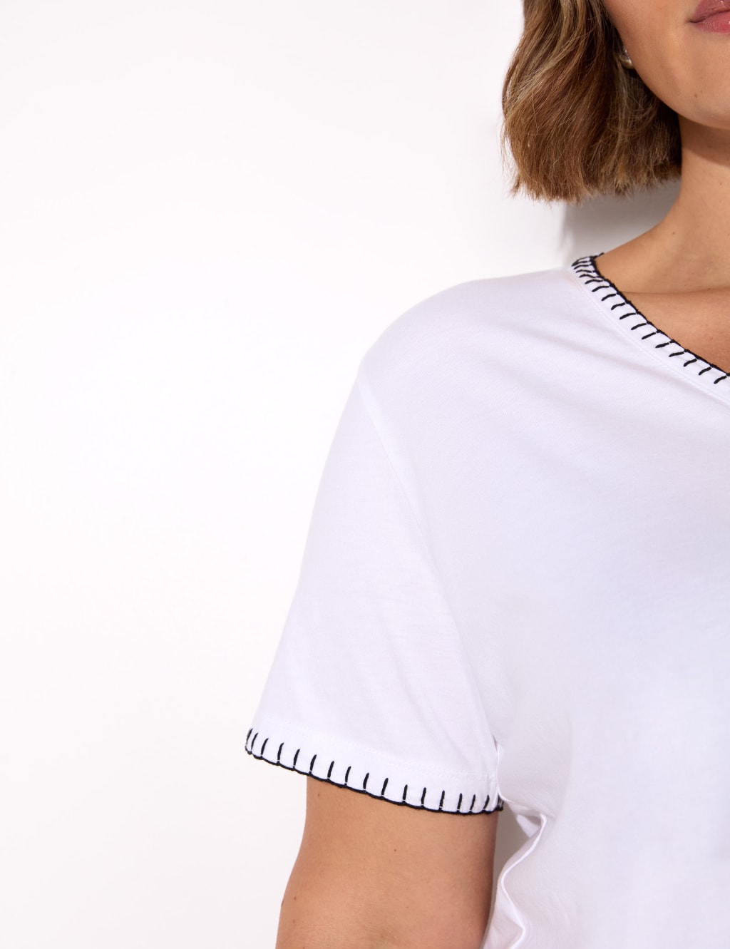 Cotton Rich V-Neck Stitch Detail T-Shirt 4 of 5
