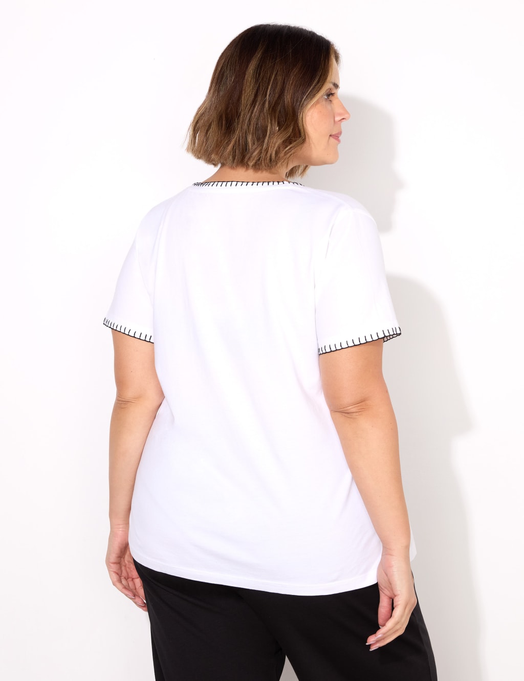 Cotton Rich V-Neck Stitch Detail T-Shirt 5 of 5