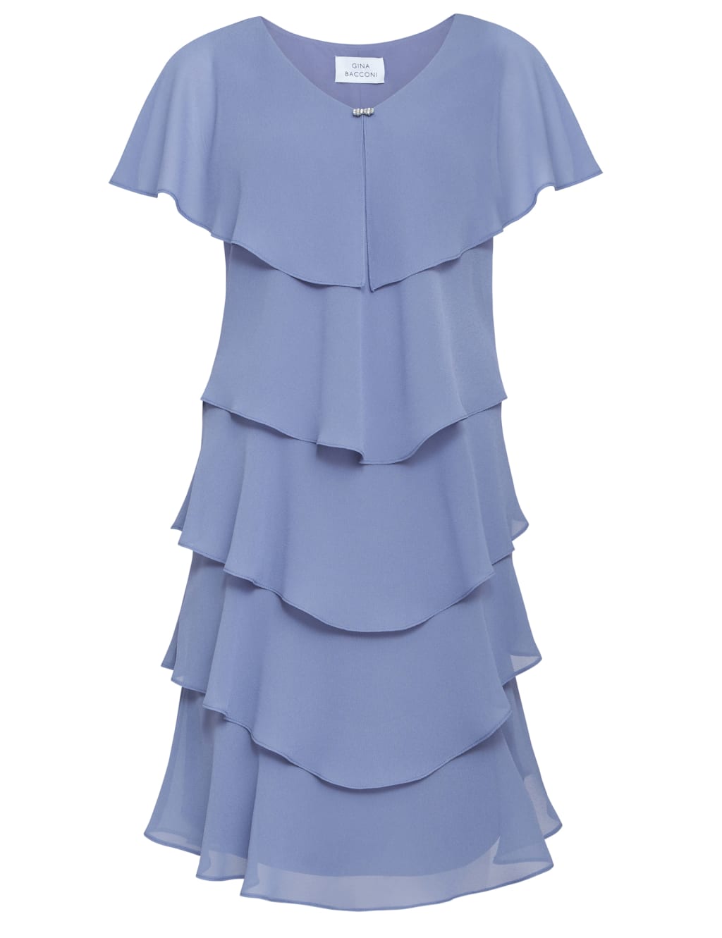 Sheer V-Neck Ruffle Knee Length Shift Dress 2 of 7