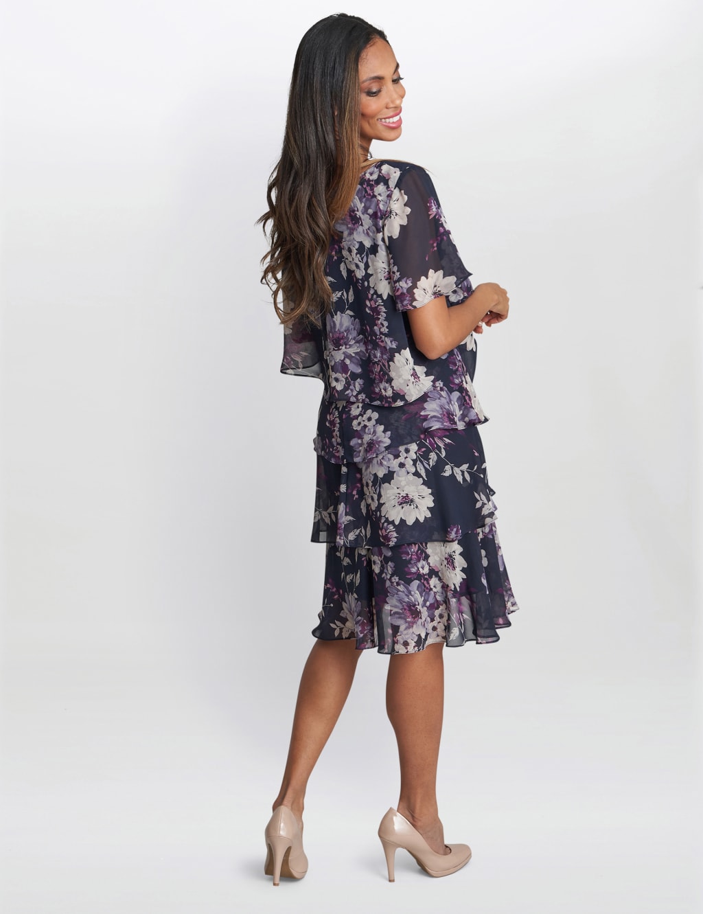Floral V-Neck Knee Length Tiered Dress 4 of 5