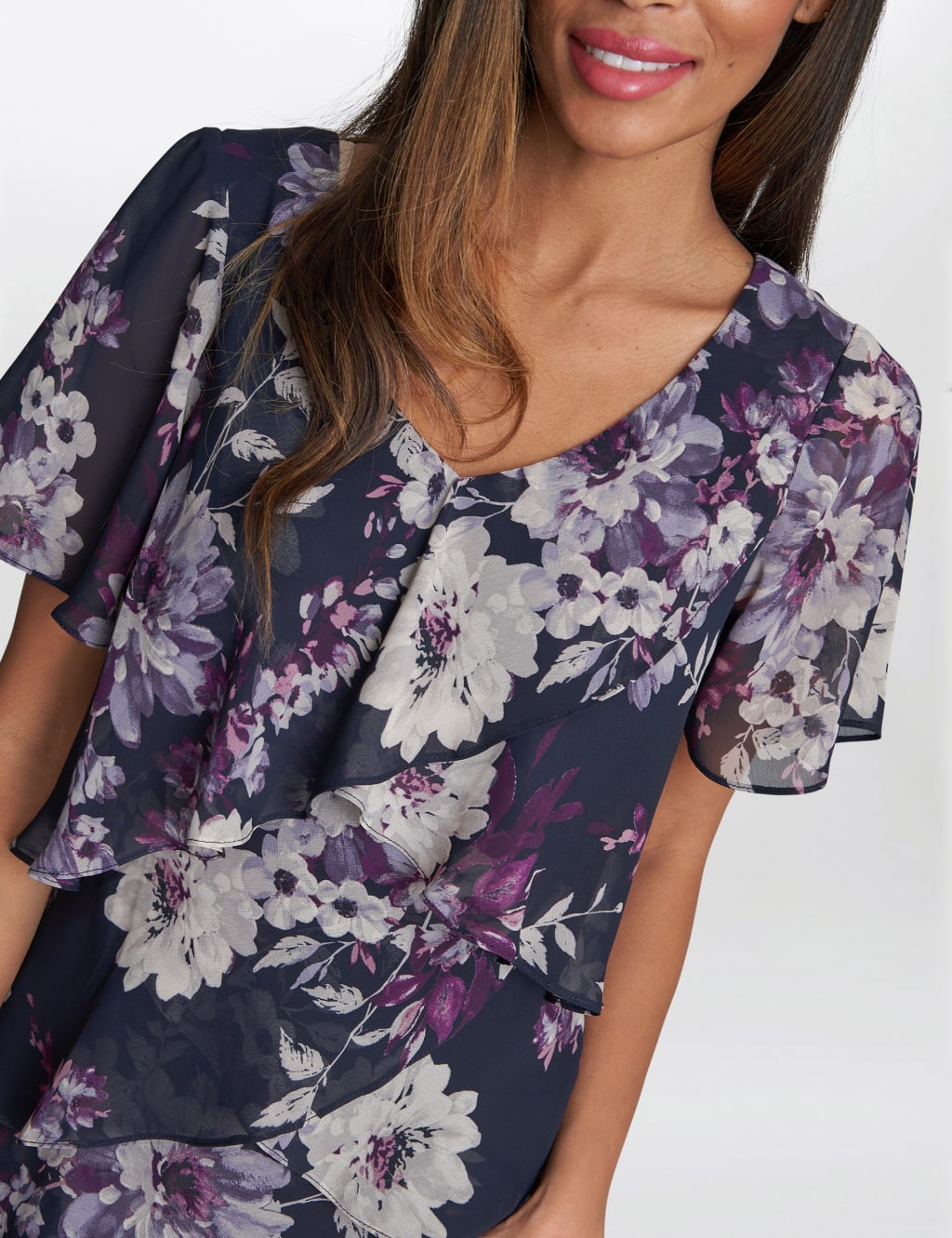 Floral V-Neck Knee Length Tiered Dress 5 of 5