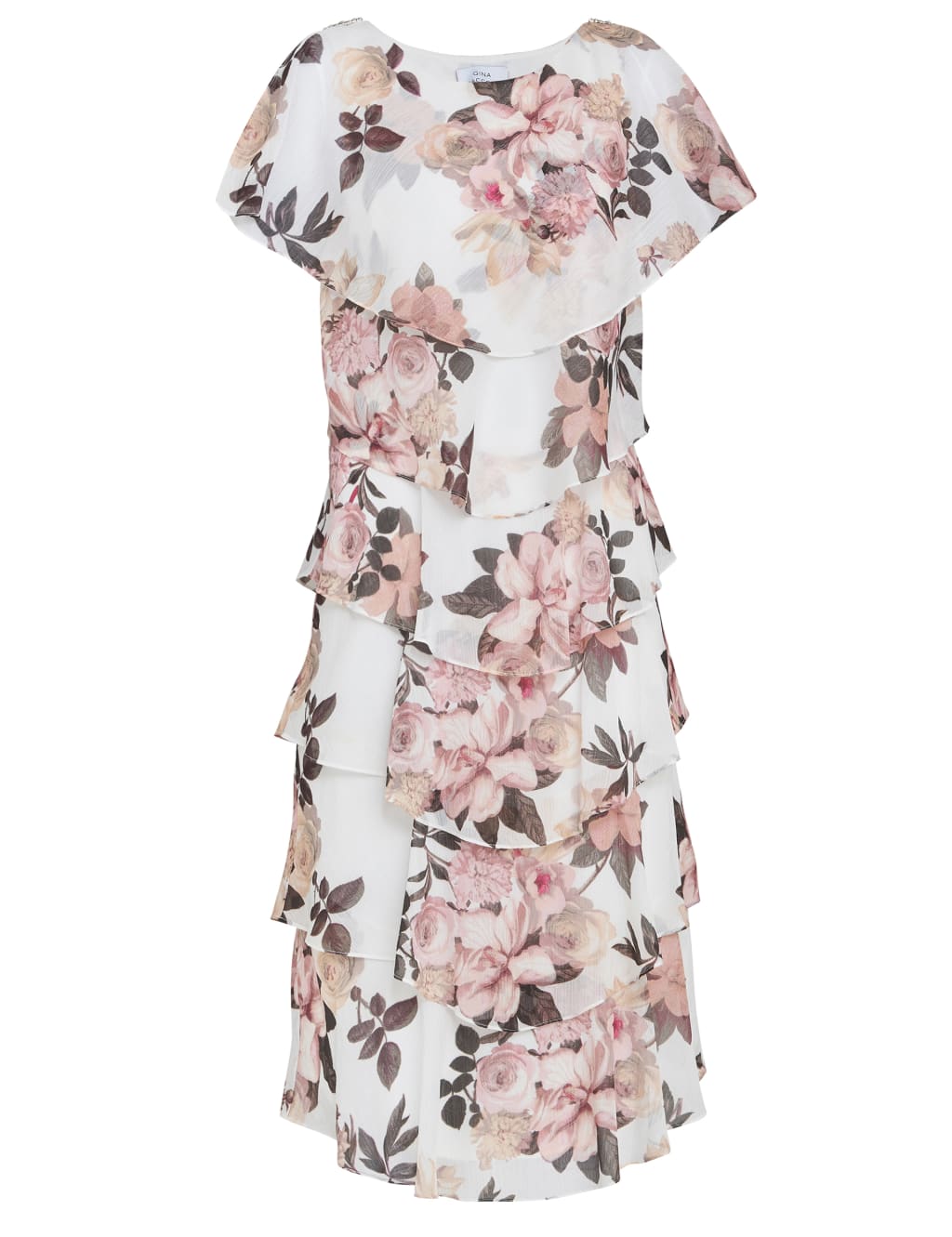 Chiffon Floral Round Neck Midi Tiered Dress 2 of 5