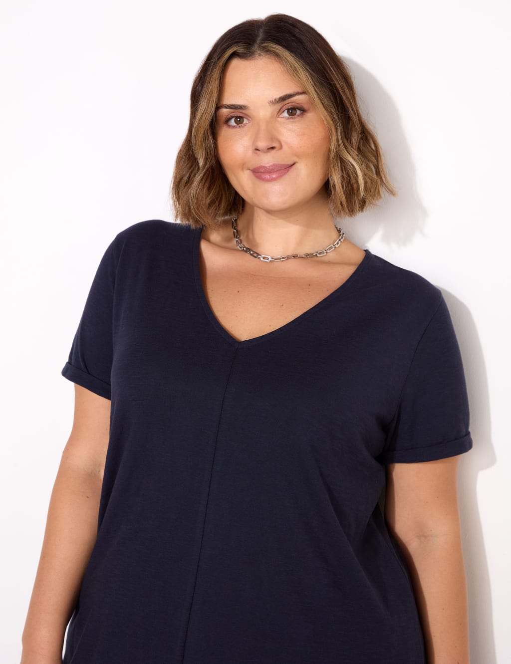 Pure Cotton V-Neck Longline T-Shirt 2 of 3