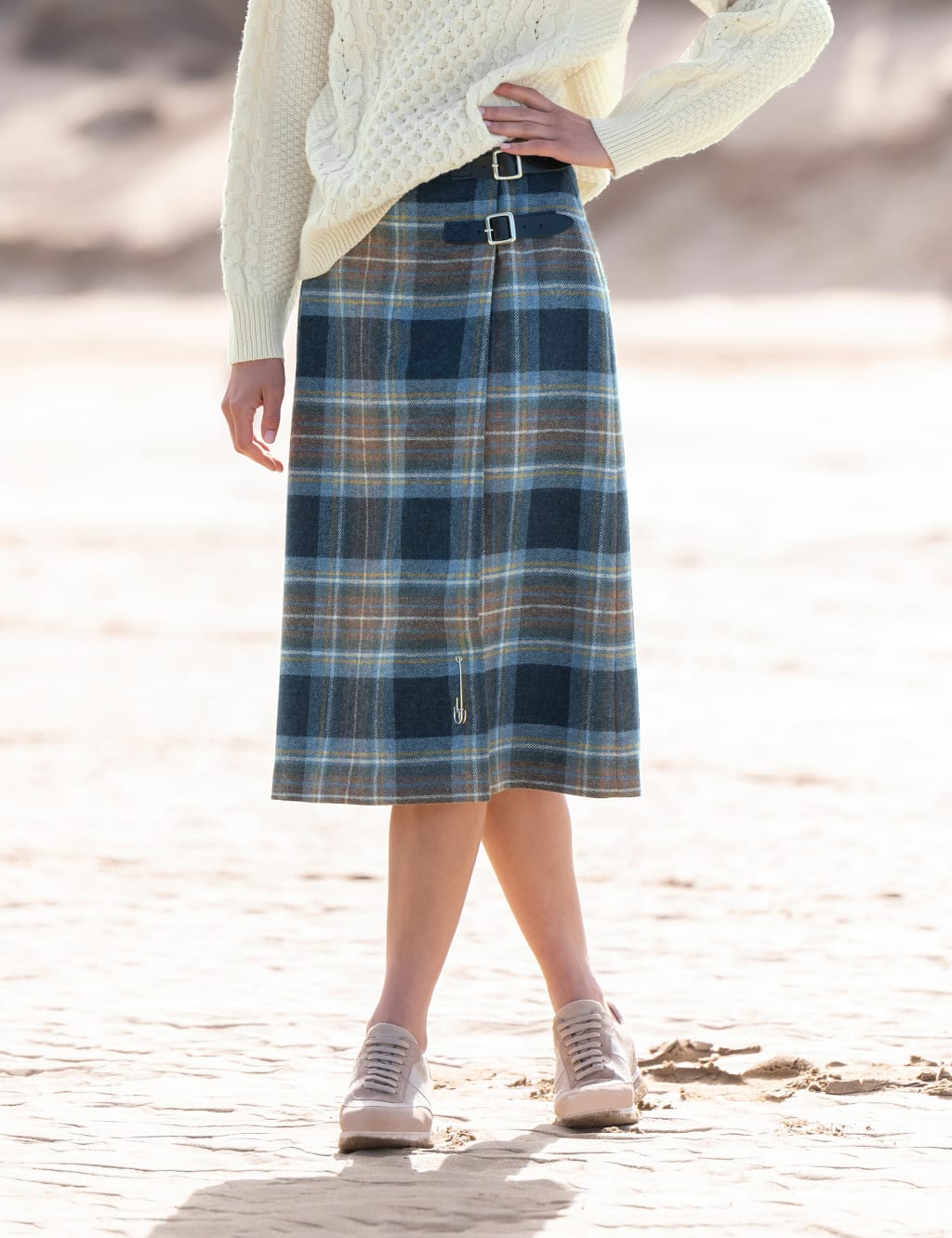 Pure Wool Checked Midi A Line Skirt Celtic Co. M S