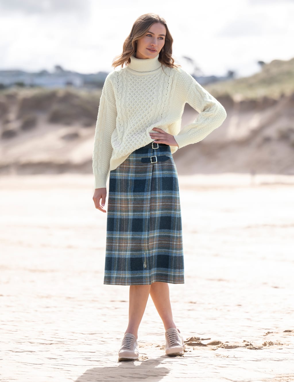 Pure Wool Checked Midi A Line Skirt Celtic Co. M S