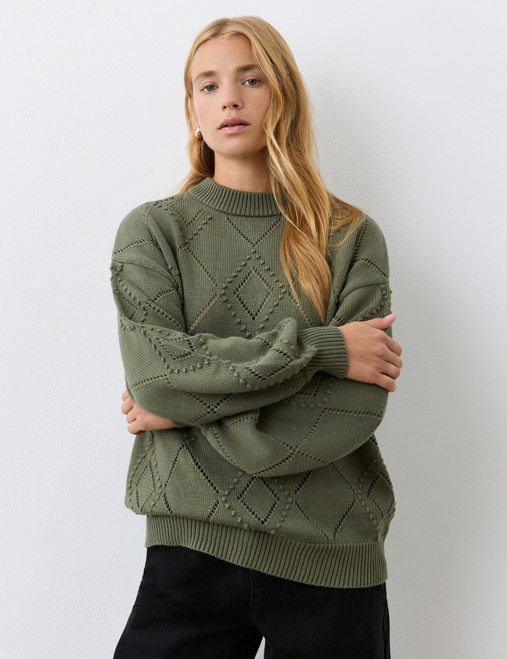 Pure Cotton Textured Diamond Pattern Jumper 2 of 4