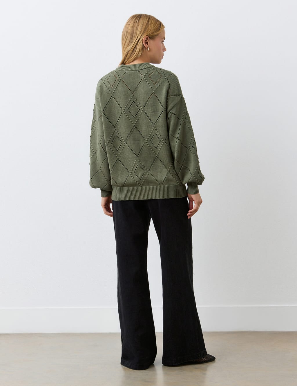 Pure Cotton Textured Diamond Pattern Jumper 4 of 4