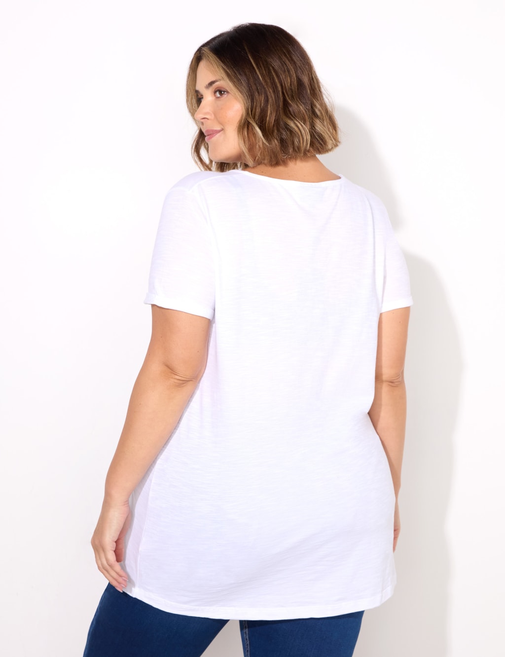 Pure Cotton V-Neck Longline T-Shirt 4 of 4