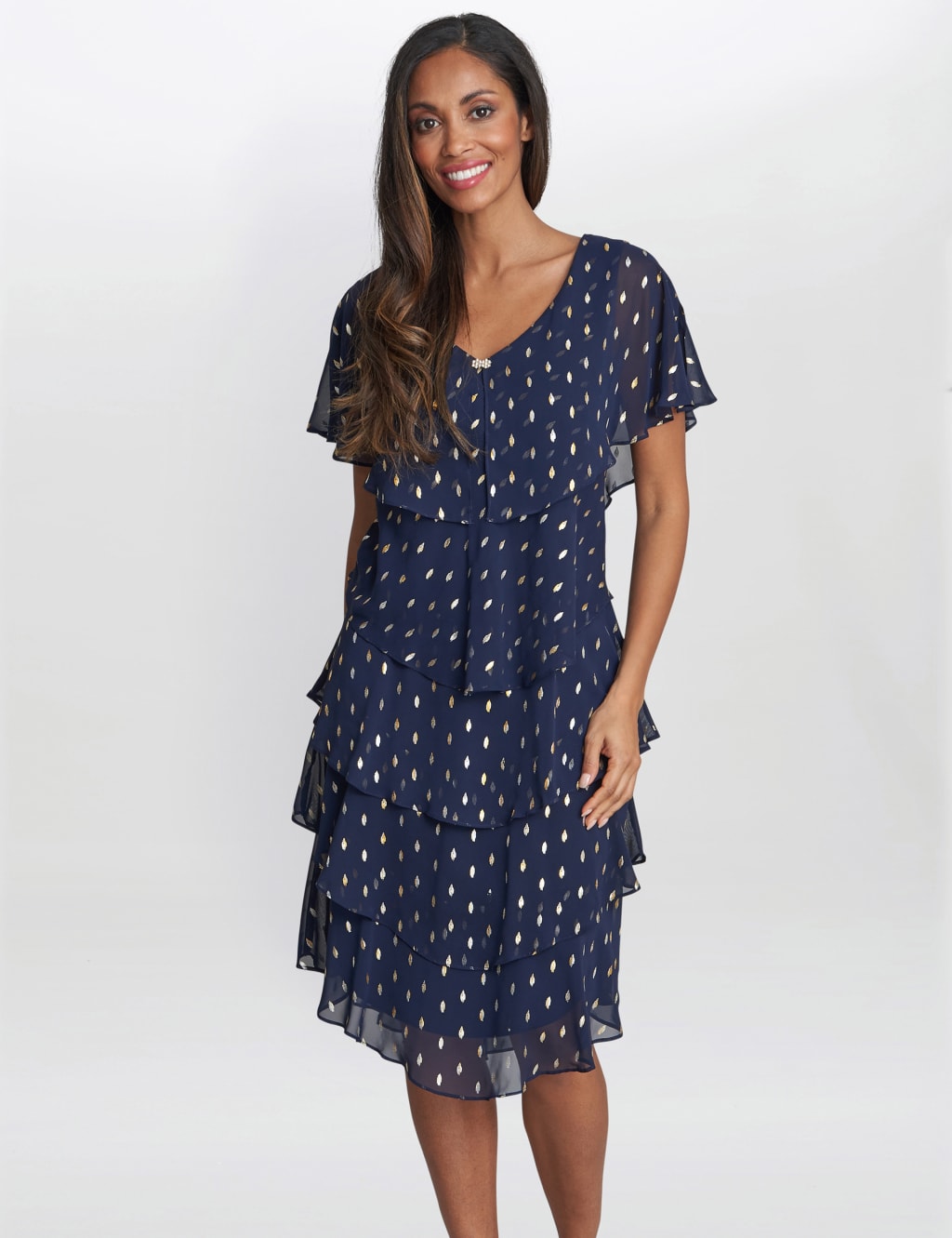 Chiffon Foil V-Neck Tiered Dress 3 of 5