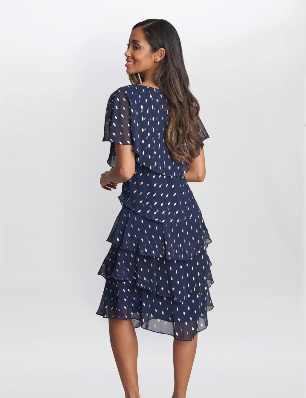 Chiffon Foil V-Neck Tiered Dress 4 of 5