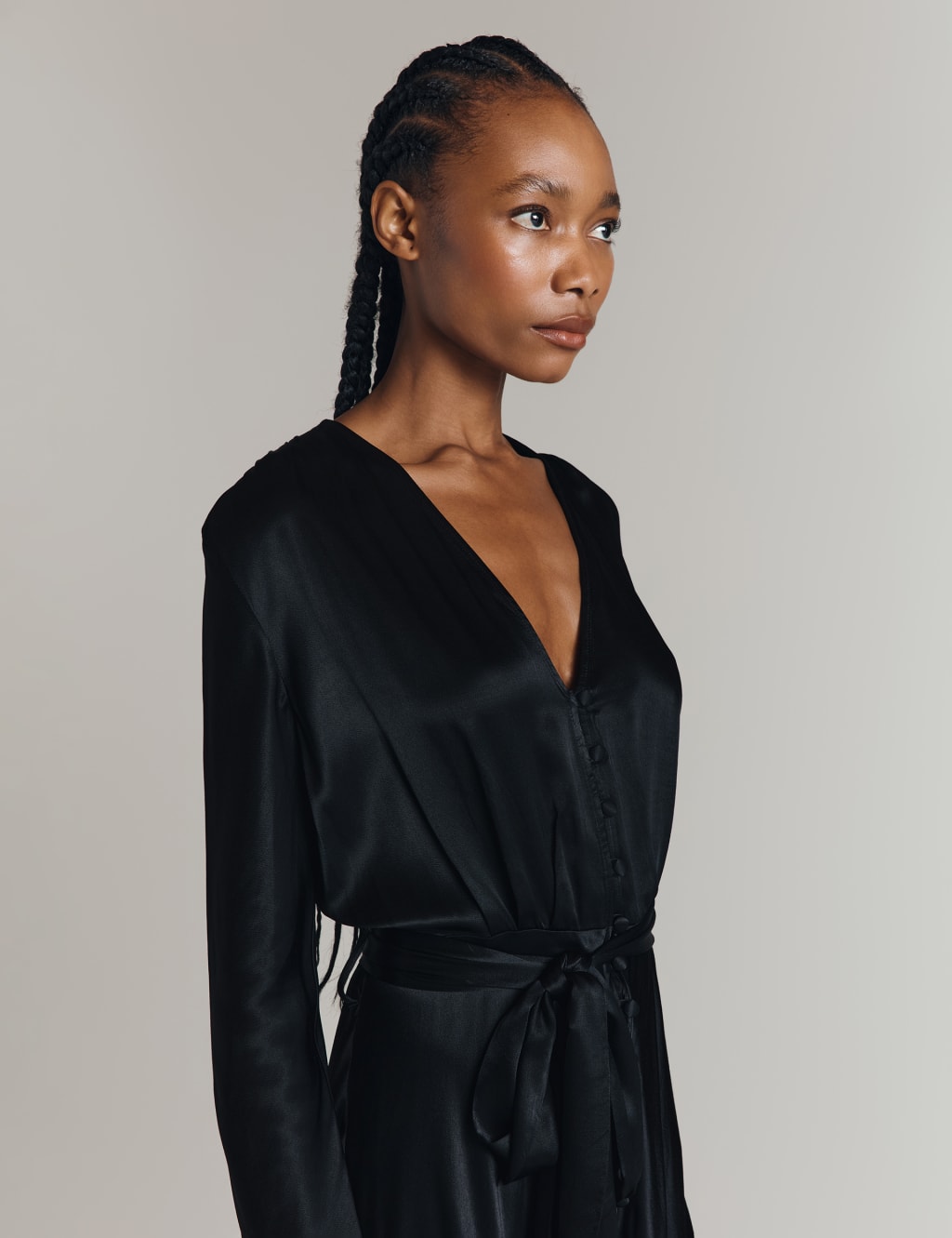 Satin V Neck Belted Midi Waisted Dress Ghost M S