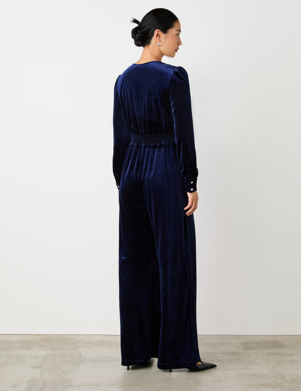 Velvet Button Front Wide Leg Jumpsuit 2 of 4