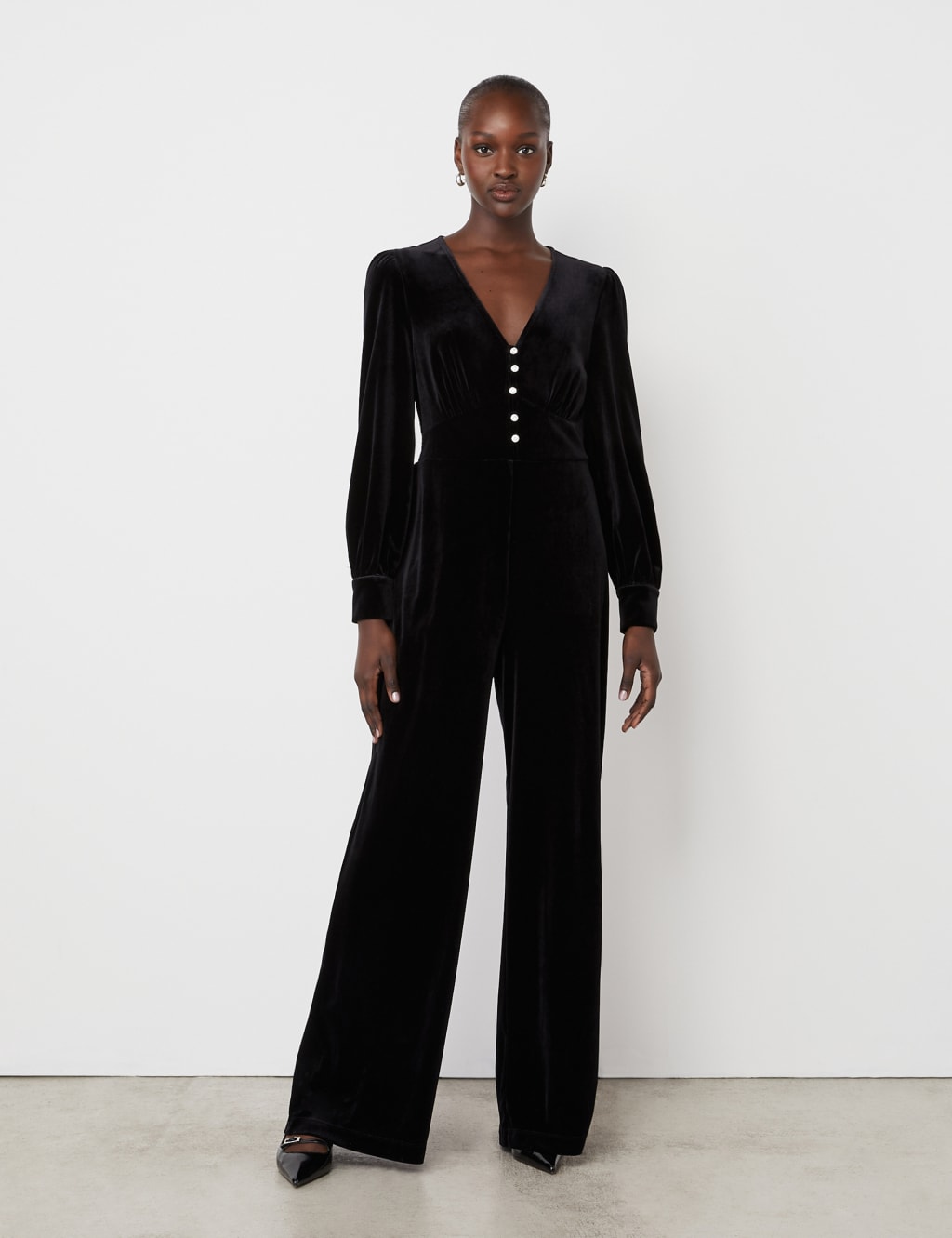 Velvet Button Front Wide Leg Jumpsuit Finery London M S