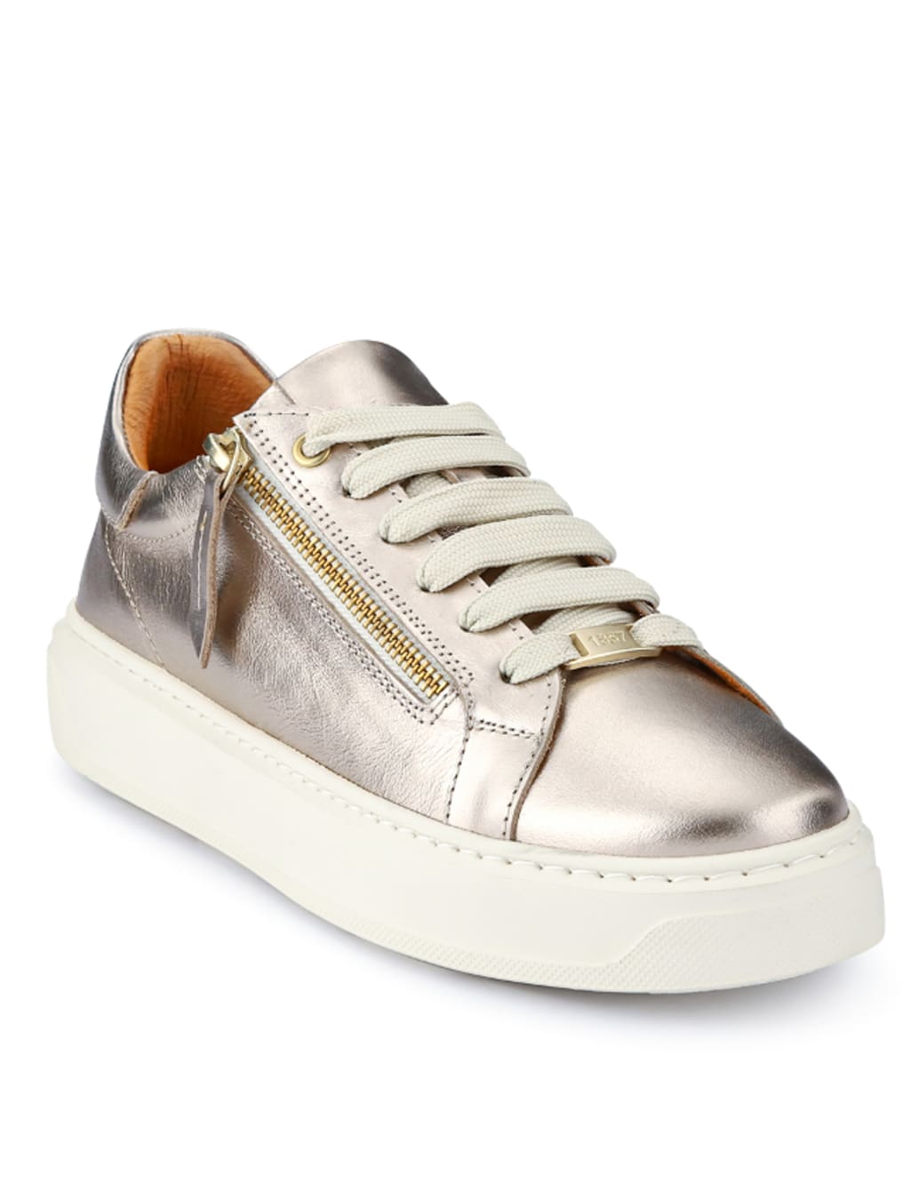 Leather Metallic Zip Chunky Trainers