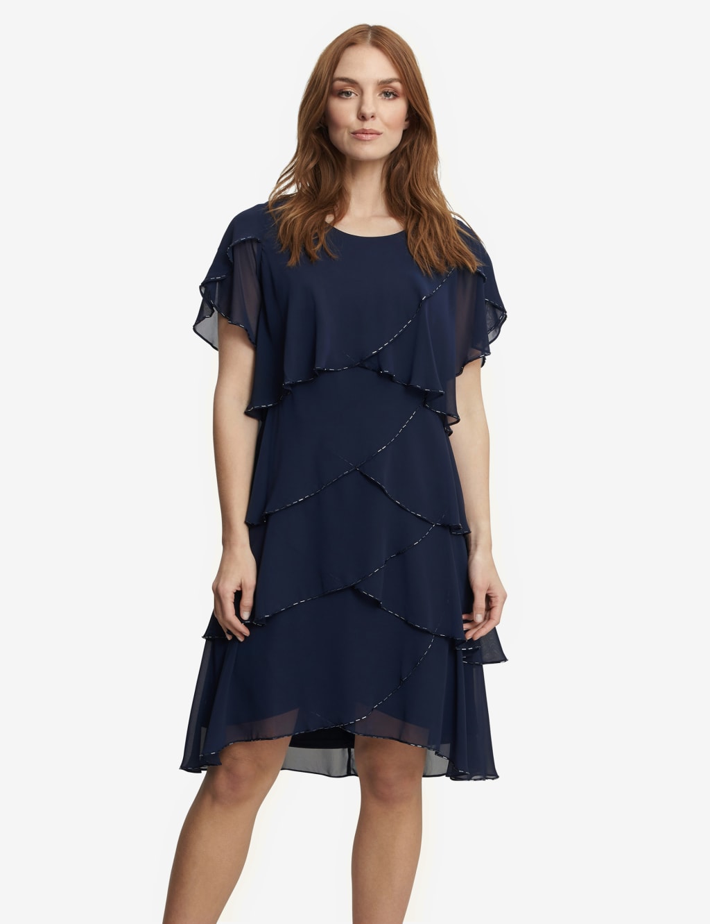 Chiffon Ruffle Knee Length Tiered Dress | Gina Bacconi | M&S Chiffon Ruffle Knee Length Tiered Dress | Gina Bacconi | M&S