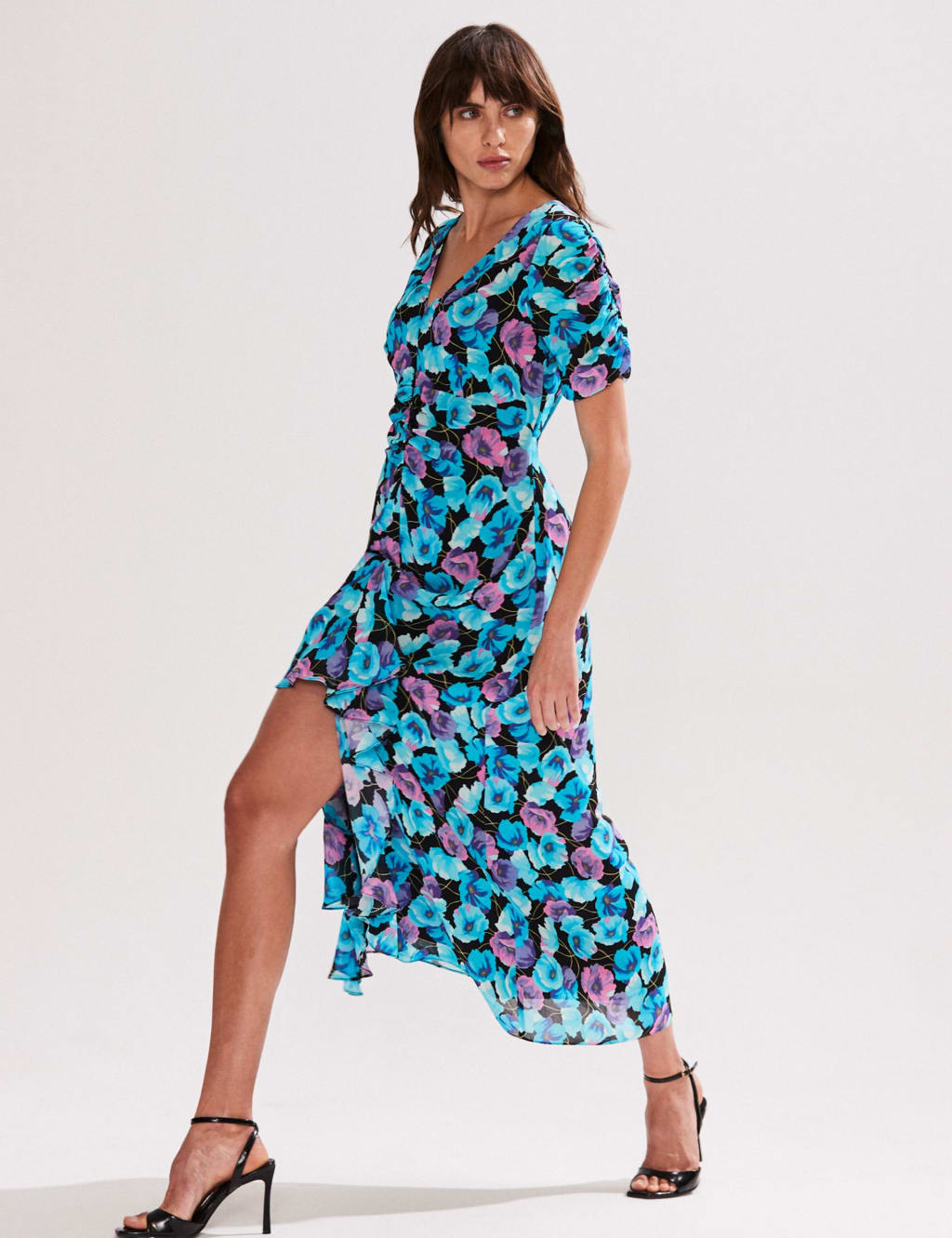 Floral V-Neck Frill Detail Midi Tea Dress 2 of 4