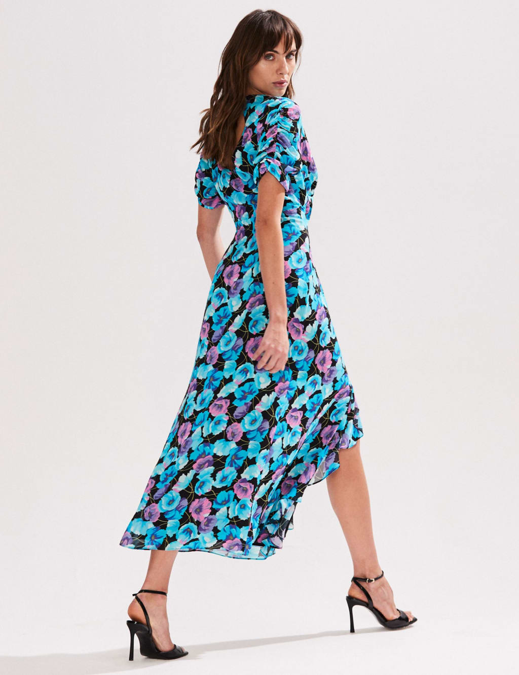 Floral V-Neck Frill Detail Midi Tea Dress 3 of 4