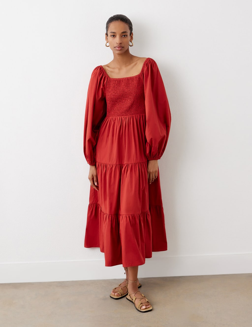 Pure Cotton Square Neck Midi Tiered Dress | Finery London | M&S