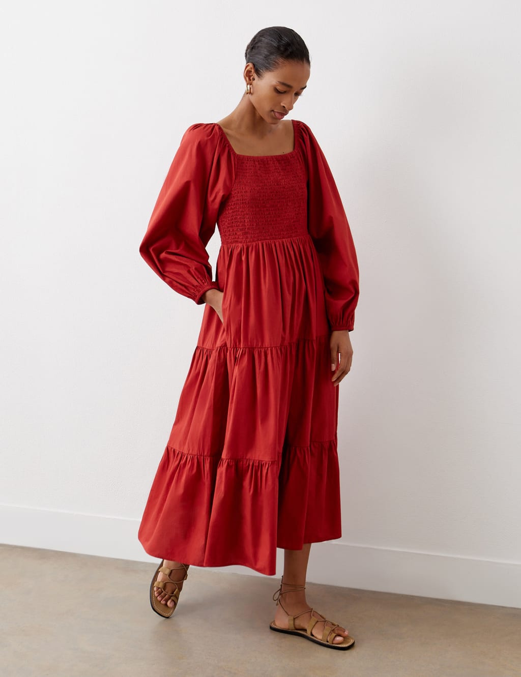 Pure Cotton Square Neck Midi Tiered Dress | Finery London | M&S