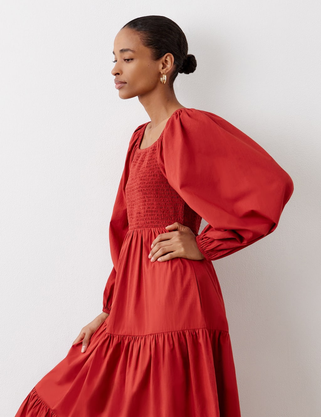 Pure Cotton Square Neck Midi Tiered Dress | Finery London | M&S