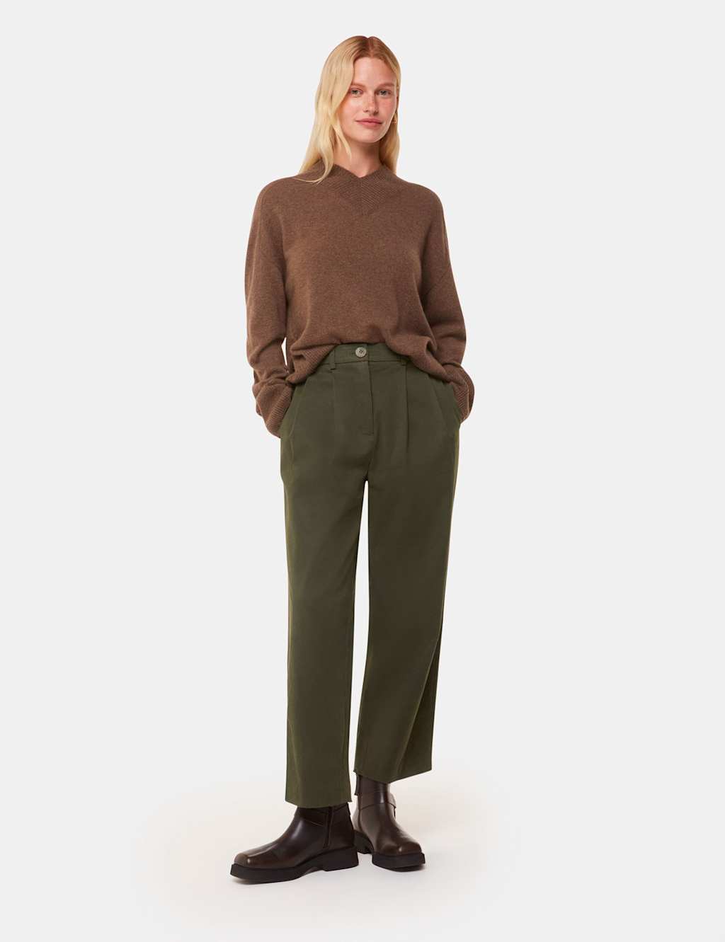 Lyocell Rich Barrel Leg Ankle Grazer Trousers 1 of 4