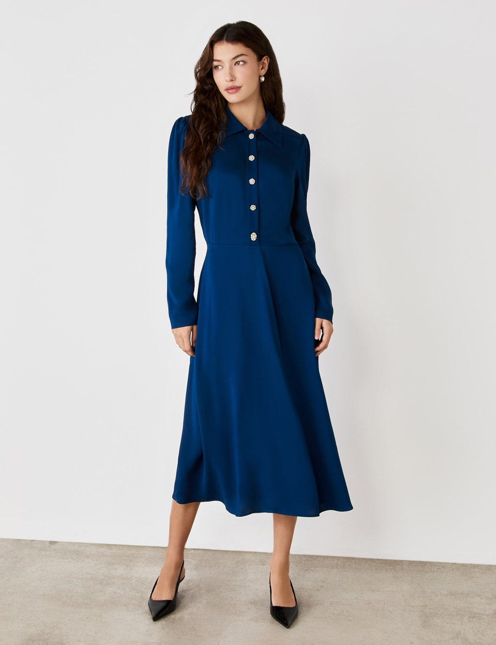 Crepe Satin Midi Skater Dress 3 of 4