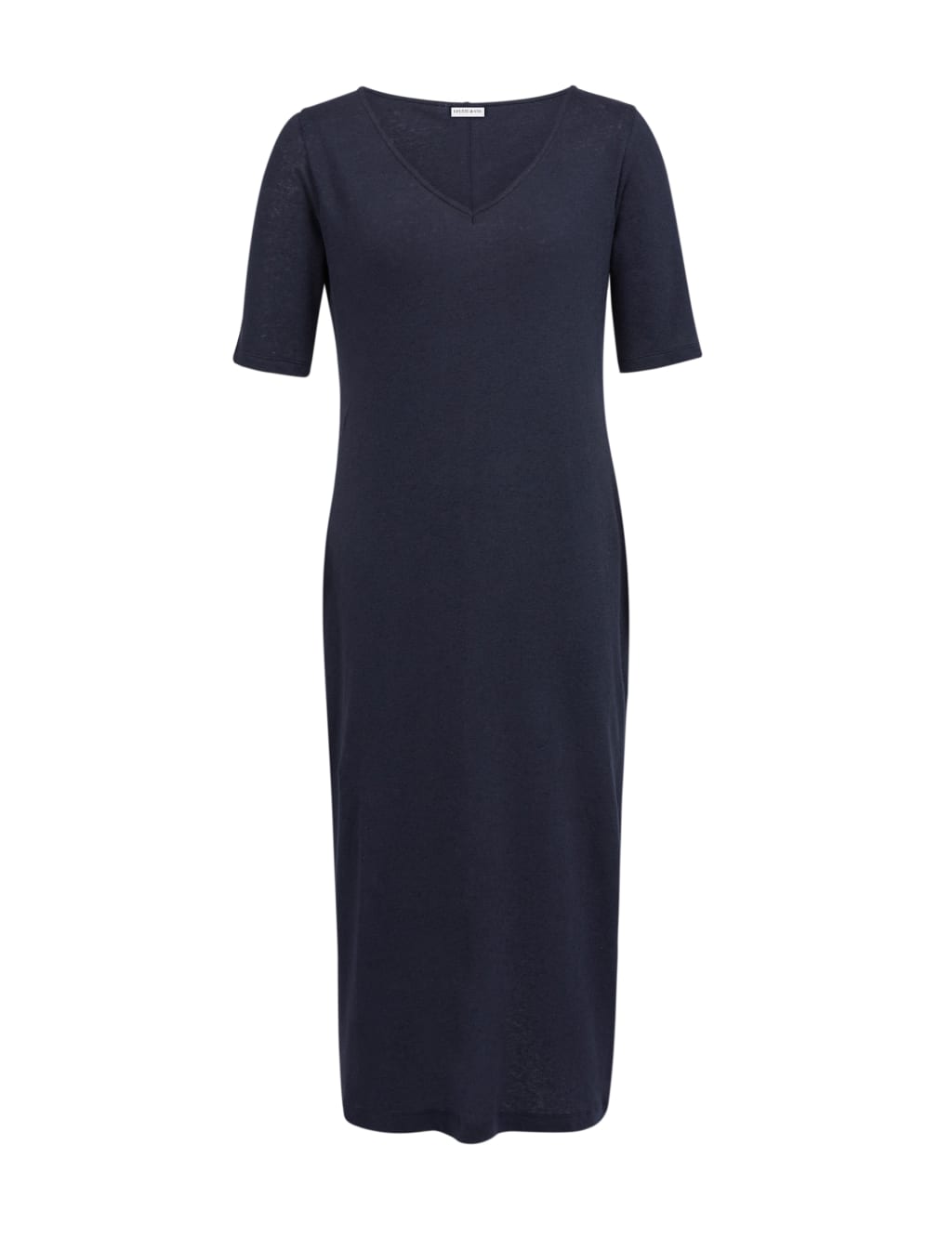 Linen Blend V-Neck Midi Shift Dress 3 of 8