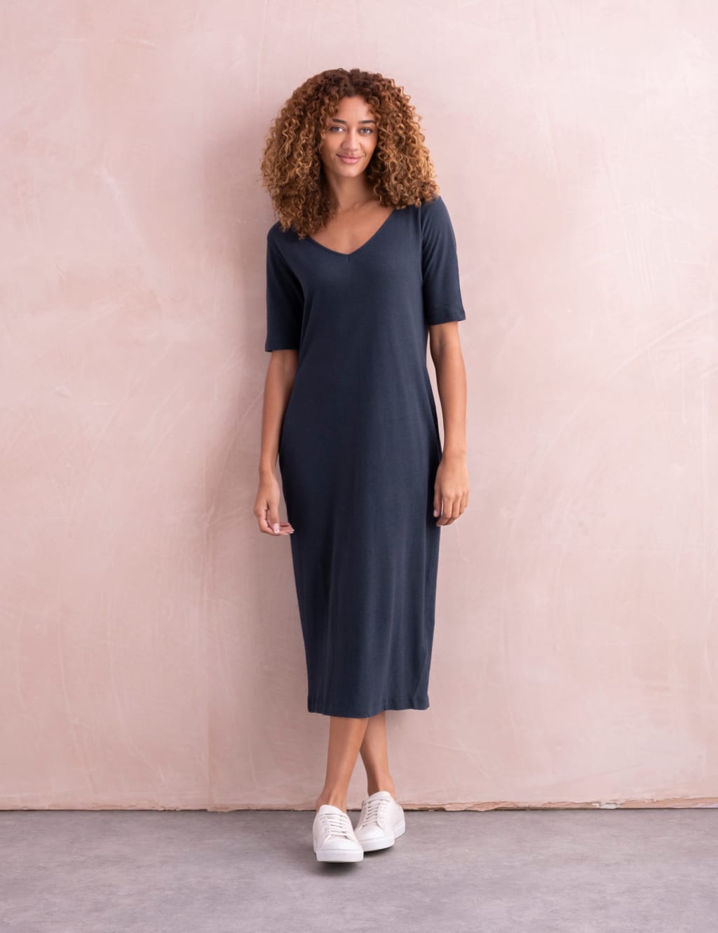 V neck linen shift dress outlet