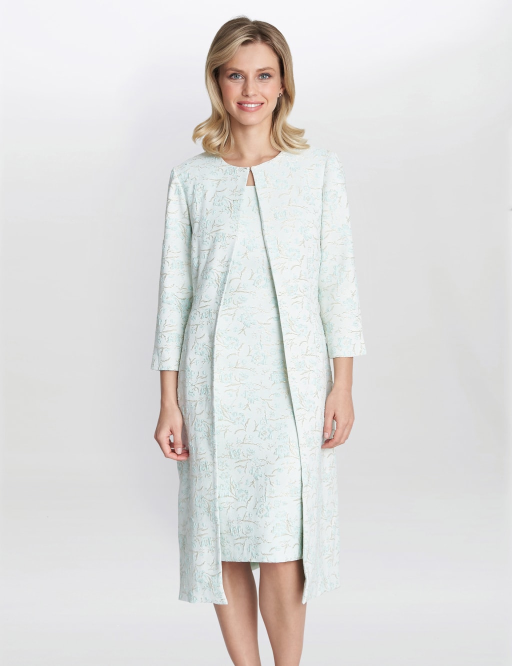 Jacquard Round Neck Shift Dress with Coat Gina Bacconi M S