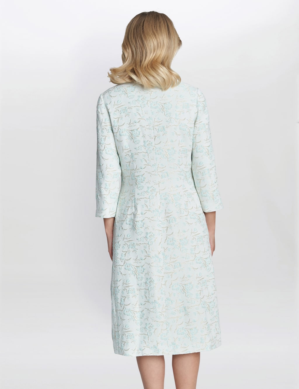 Jacquard Round Neck Shift Dress with Coat 3 of 6