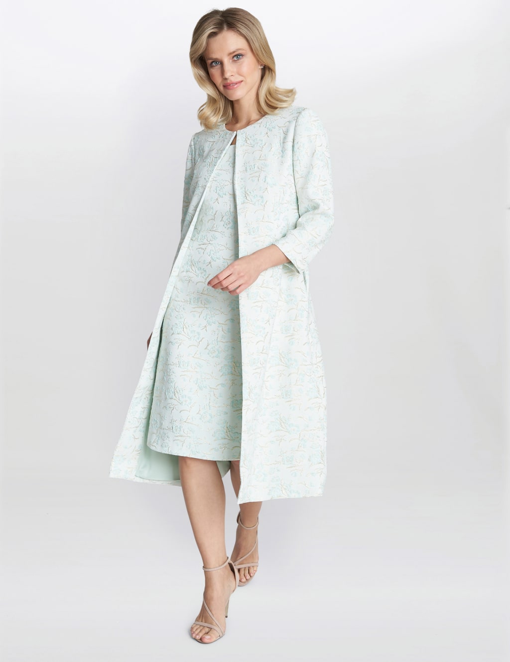 Shift dress with long jacket on sale