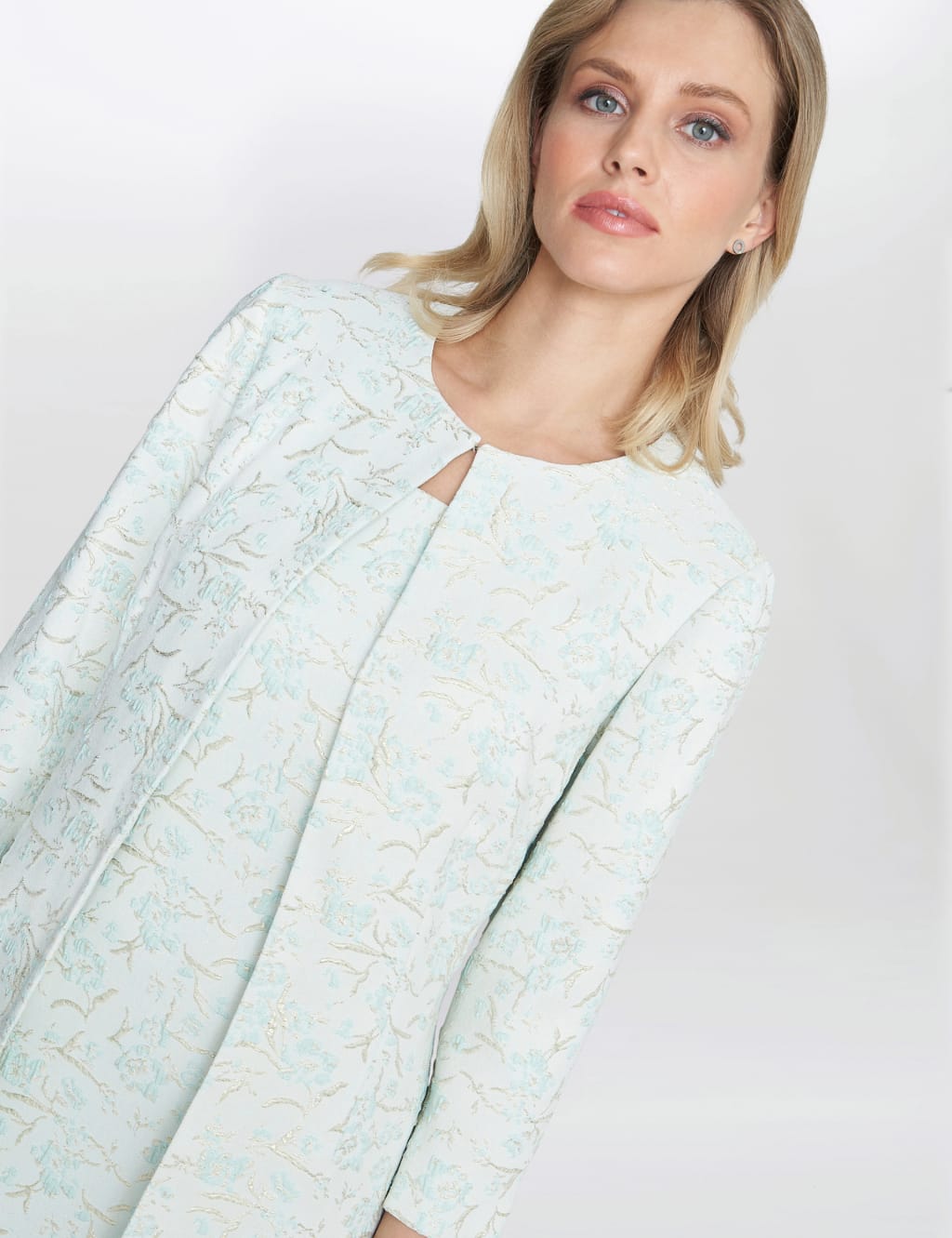Jacquard Round Neck Shift Dress with Coat 5 of 6