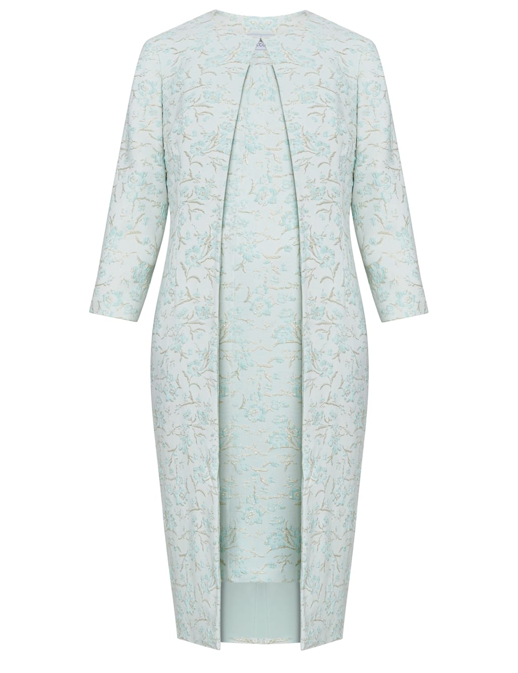 Jacquard Round Neck Shift Dress with Coat 2 of 6