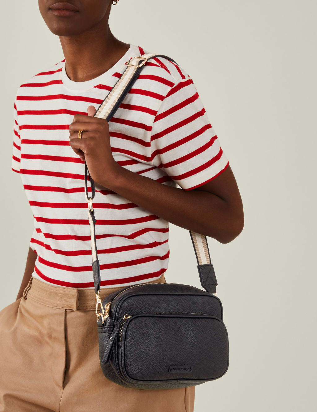 Faux Leather Double Zip Cross Body Camera Bag 1 of 5