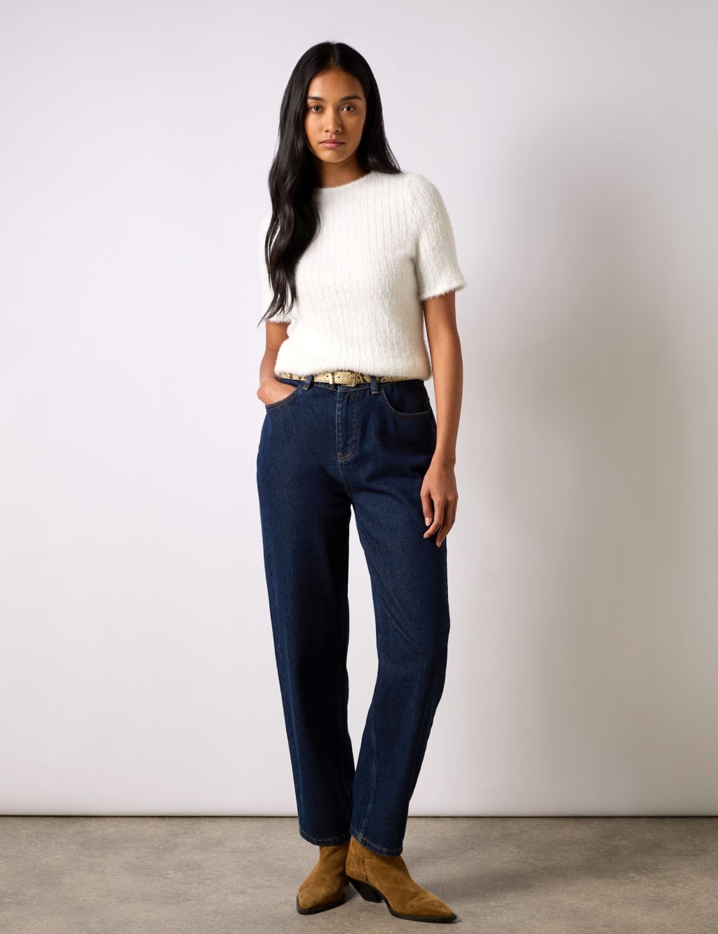 Fluffy Ribbed Crew Neck Knitted Top 2 of 4