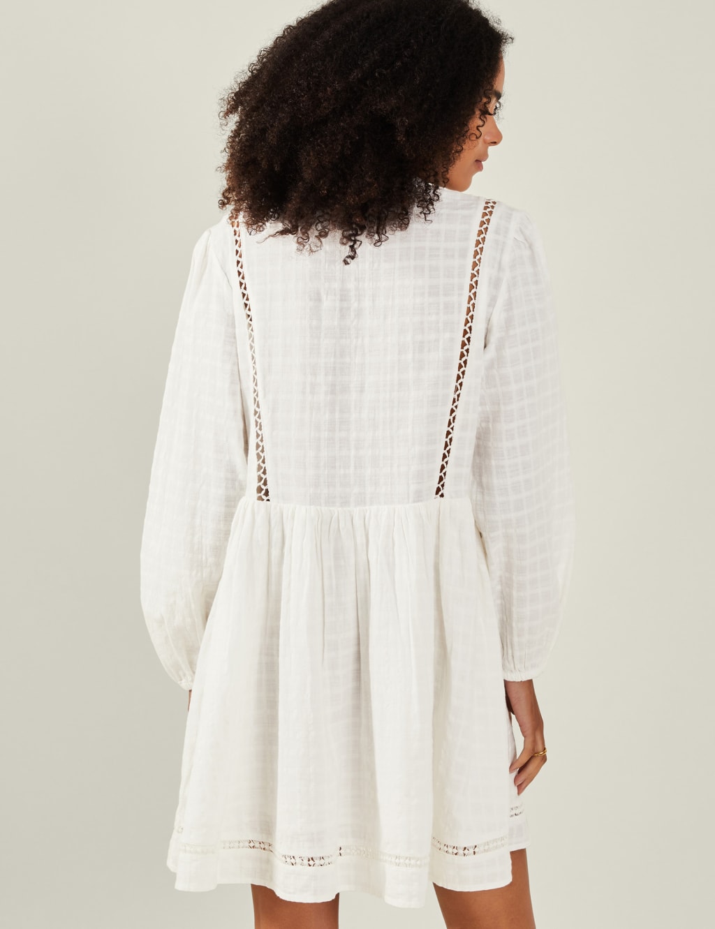 Pure Cotton Broderie Tie Neck Mini Beach Dress 3 of 4