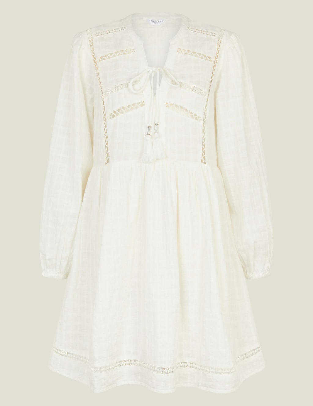 Pure Cotton Broderie Tie Neck Mini Beach Dress 2 of 4