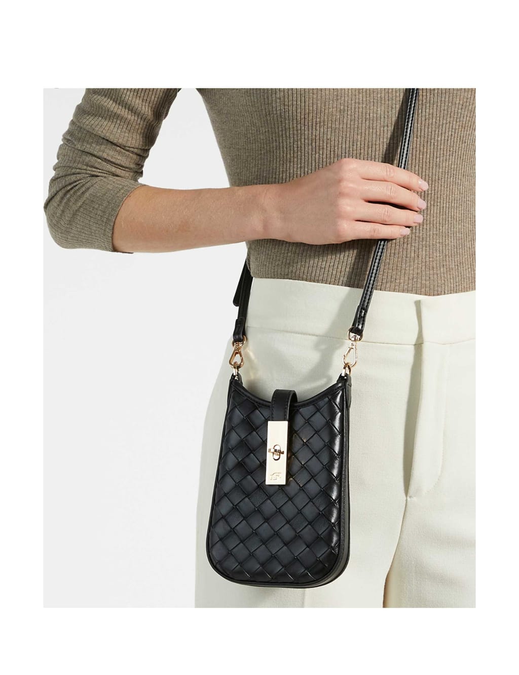 Leather Woven Cross Body Phone Pouch 1 of 6