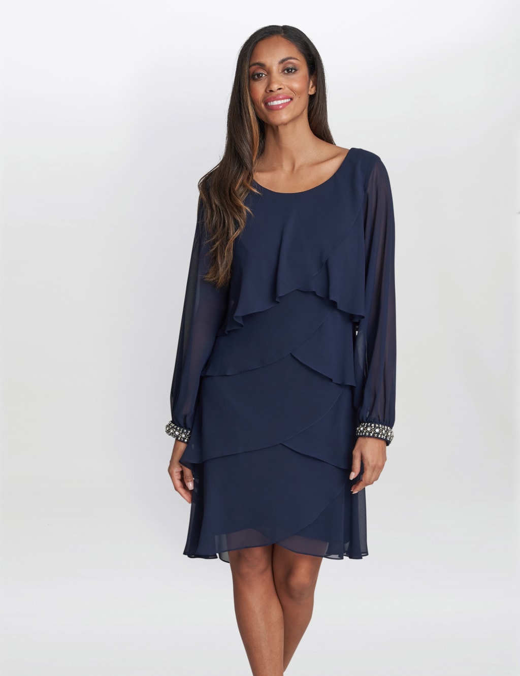 Embellished knee length dresses clearance