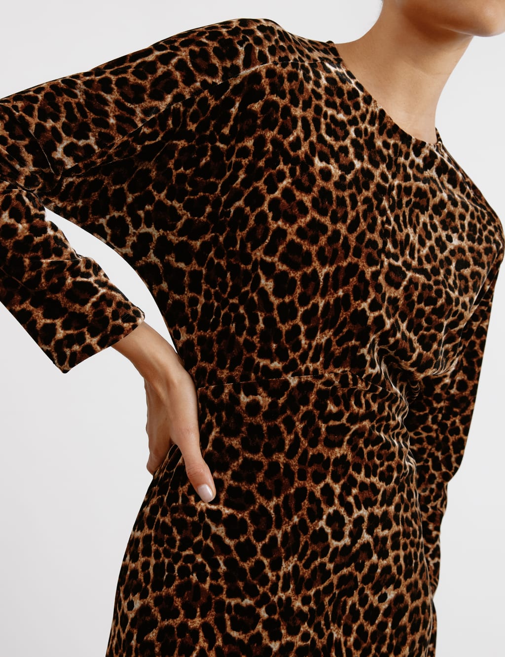 Velvet Animal Print Midi Bodycon Dress Albaray M S