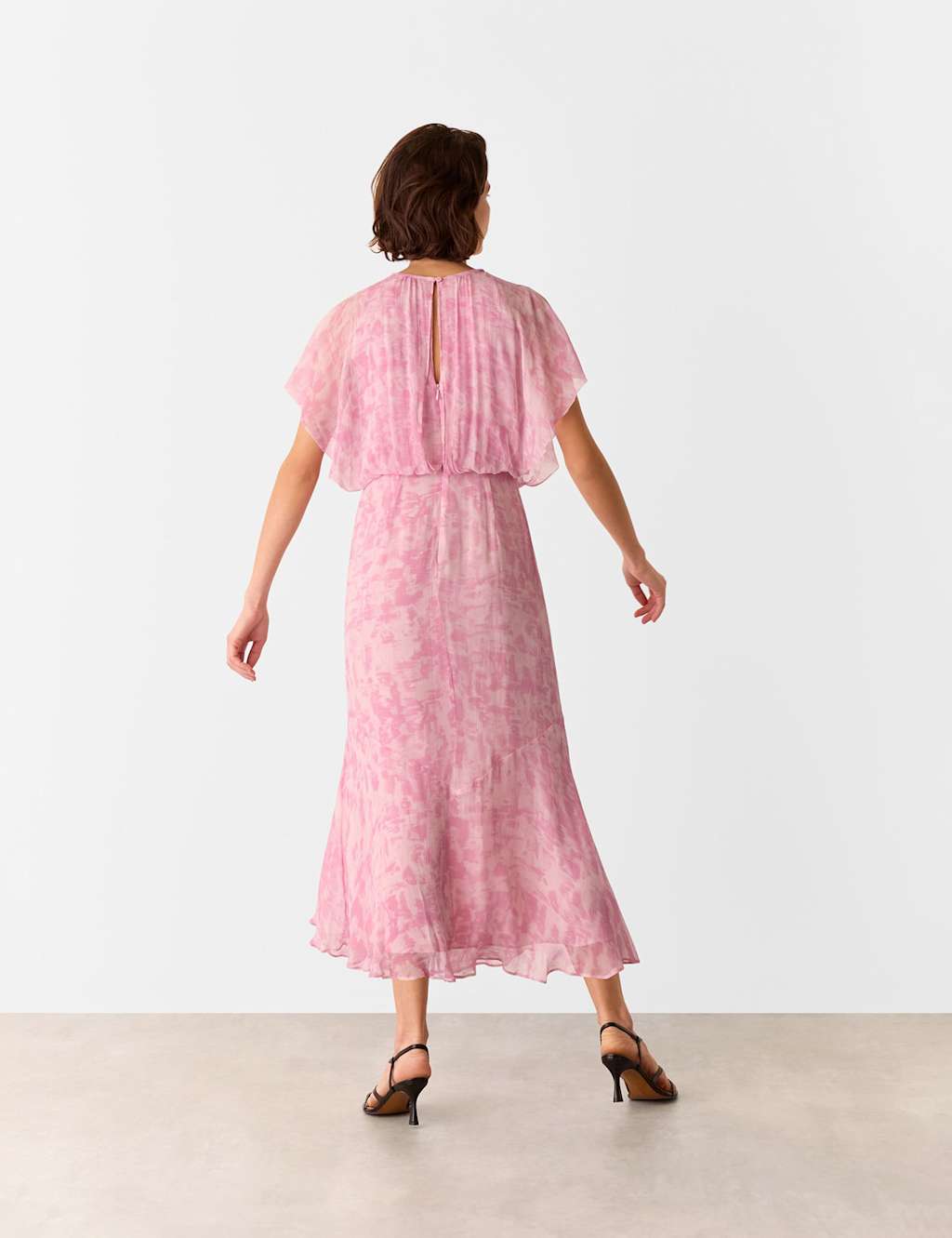 Printed Waterfall Sleeve Midi Skater Dress 4 of 4