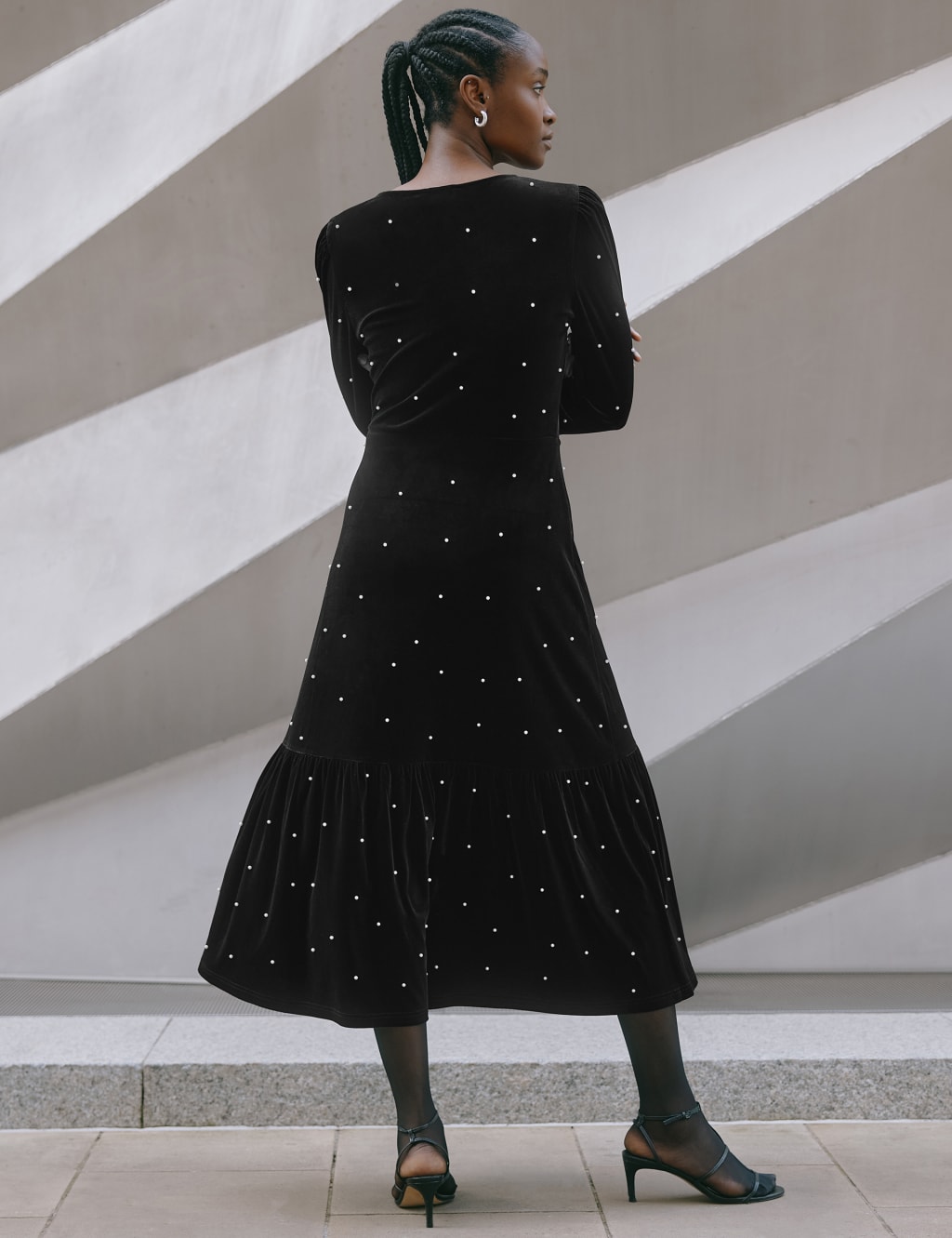 Velvet Embellished V-Neck Midi Skater Dress 5 of 5