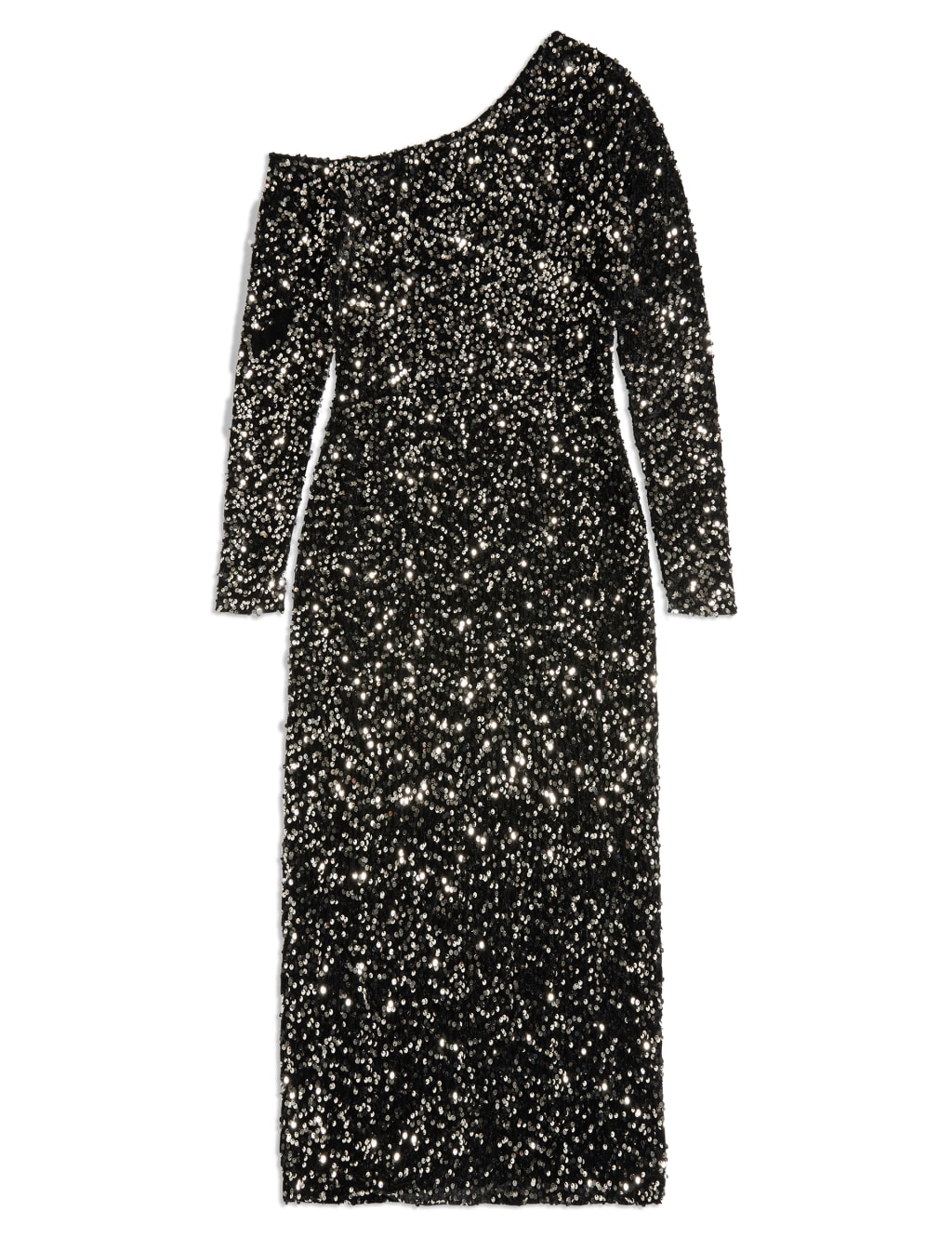 Velvet Sequin One Shoulder Midi Bodycon Dress 2 of 5