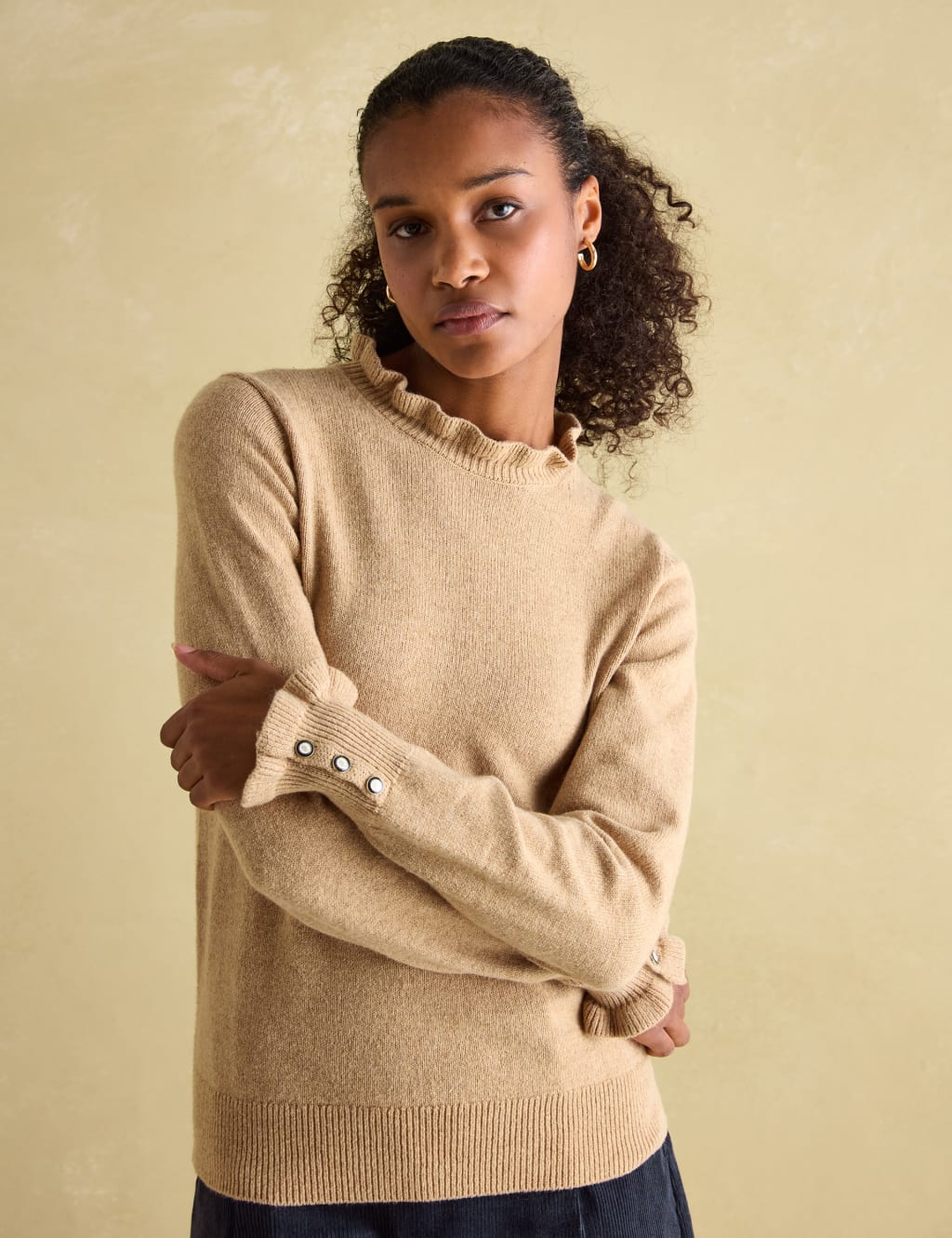 Cotton Rich Frill Detail Jumper with Wool Joules M S