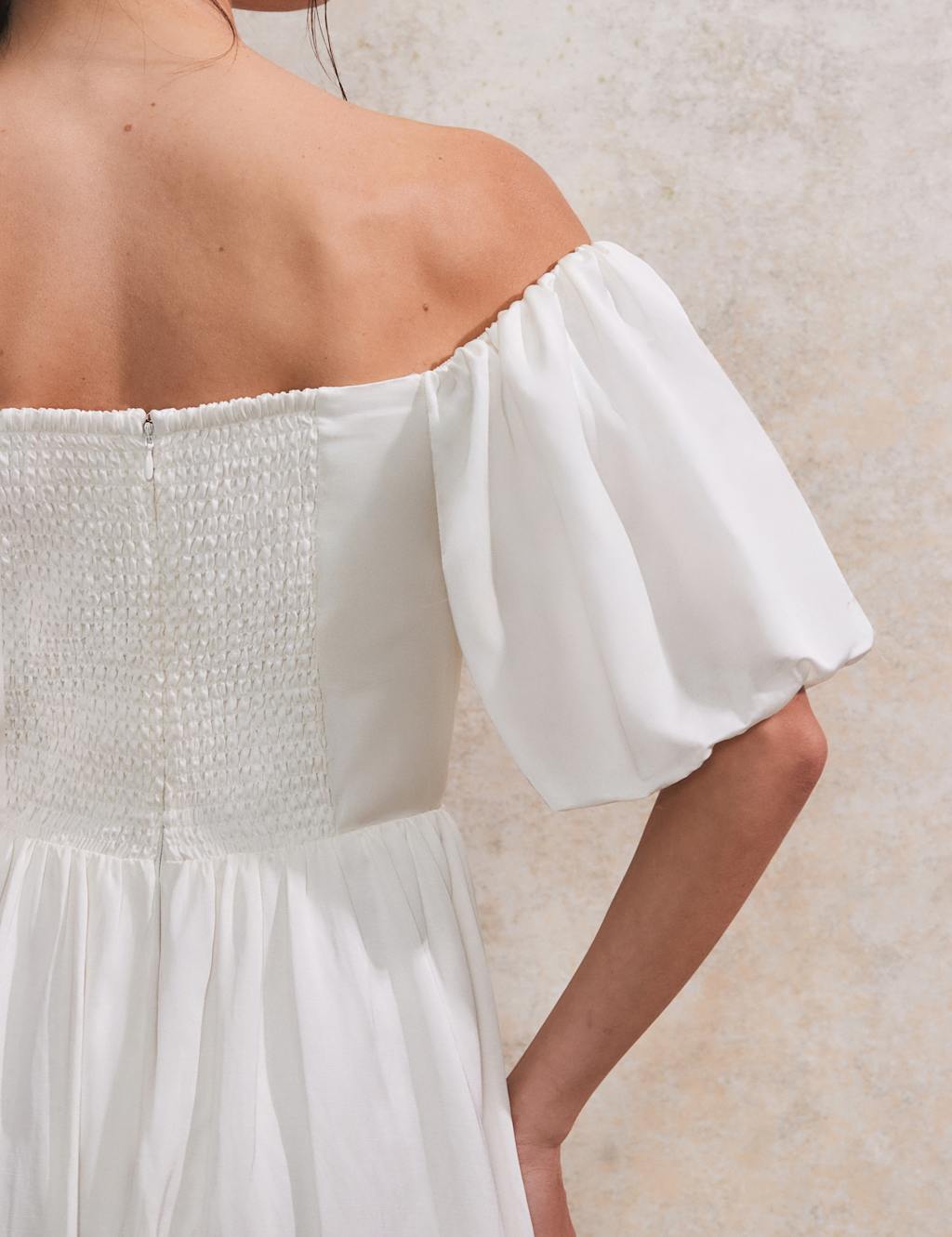 Bardot Waisted Midaxi Dress with Linen 3 of 4