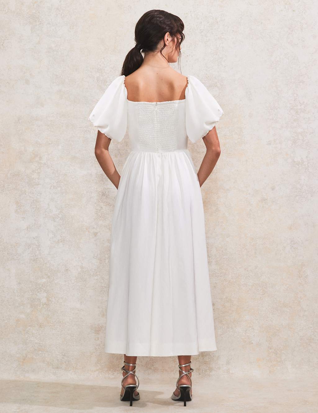 Bardot Waisted Midaxi Dress with Linen 4 of 4