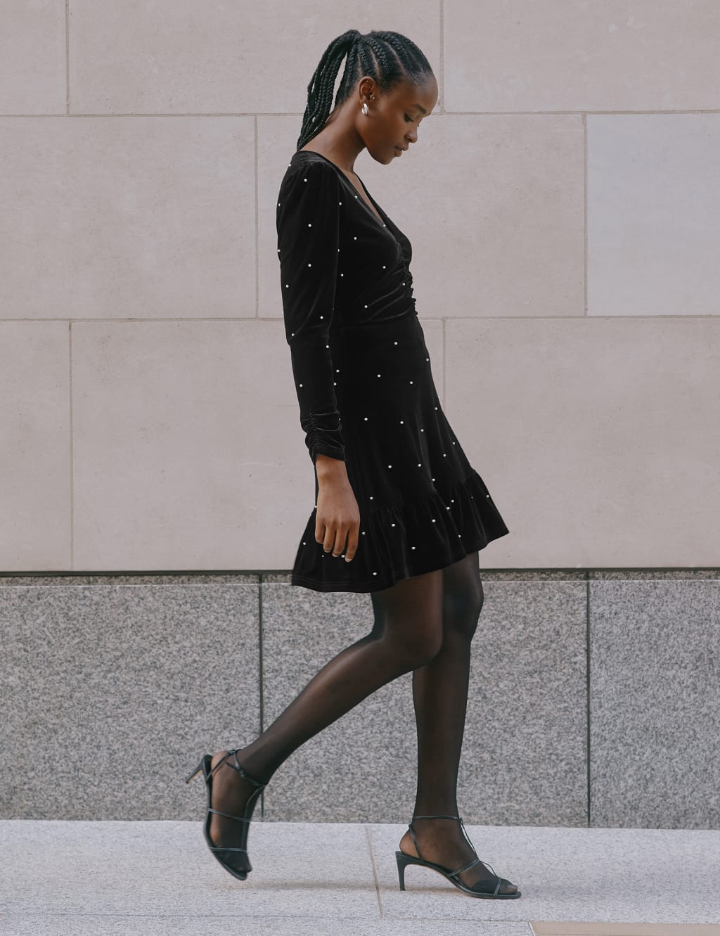 Velvet Embellished Mini Skater Dress 1 of 4
