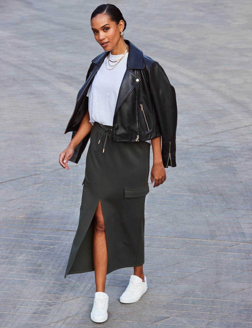 Jersey Split Front Midi Cargo Skirt 4 of 4